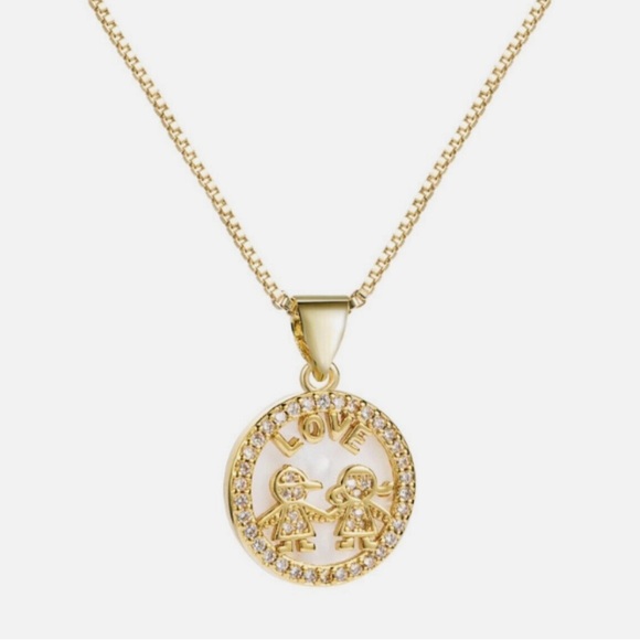 Jewelry - Love Boy and Girl Shell Pendant Shiny Zircon 18K Gold Plated Copper